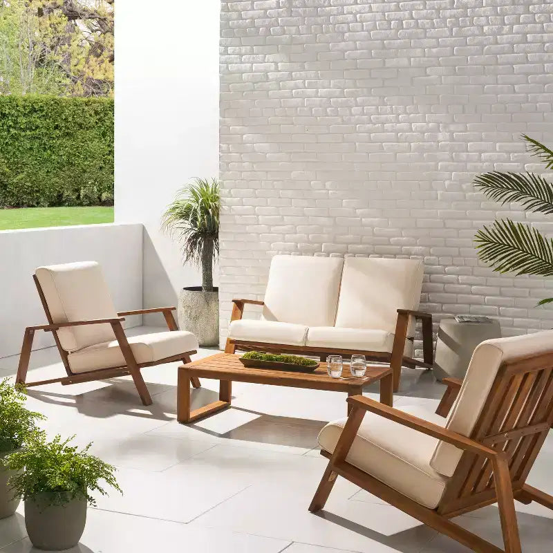 Christopher Knight Home Paloma Outdoor Acacia Wood 4 Seater Chat Set with Cushions