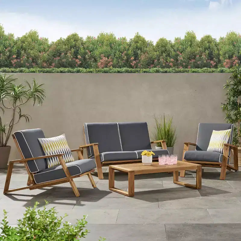 Christopher Knight Home Paloma Outdoor-Sitzgruppe aus Akazienholz für 4 Personen mit Kissen