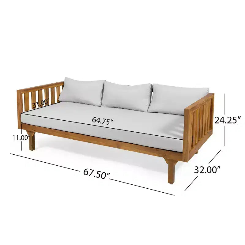 Christopher Knight Home Panfilo Acacia Wood Upholstered 3 Seater Daybed with Coffee Table