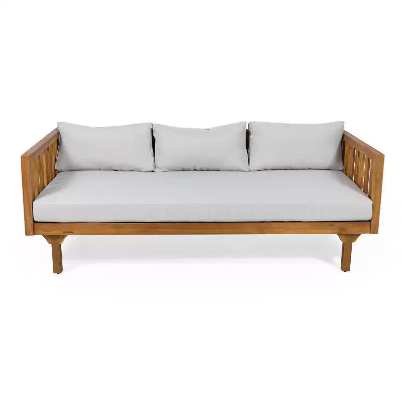 Christopher Knight Home Panfilo Acacia Wood Upholstered 3 Seater Daybed with Coffee Table