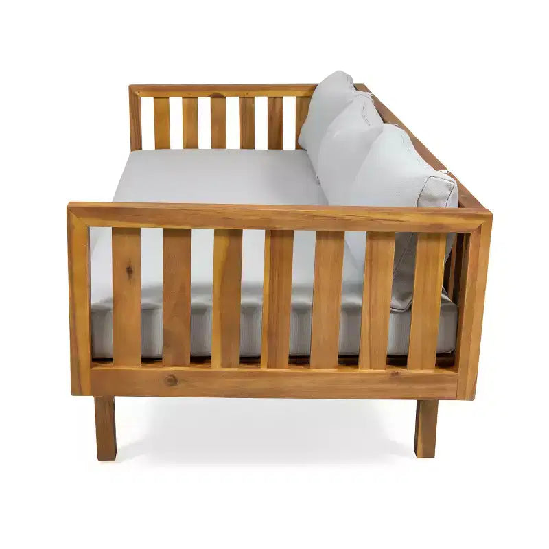 Christopher Knight Home Panfilo Acacia Wood Upholstered 3 Seater Daybed with Coffee Table