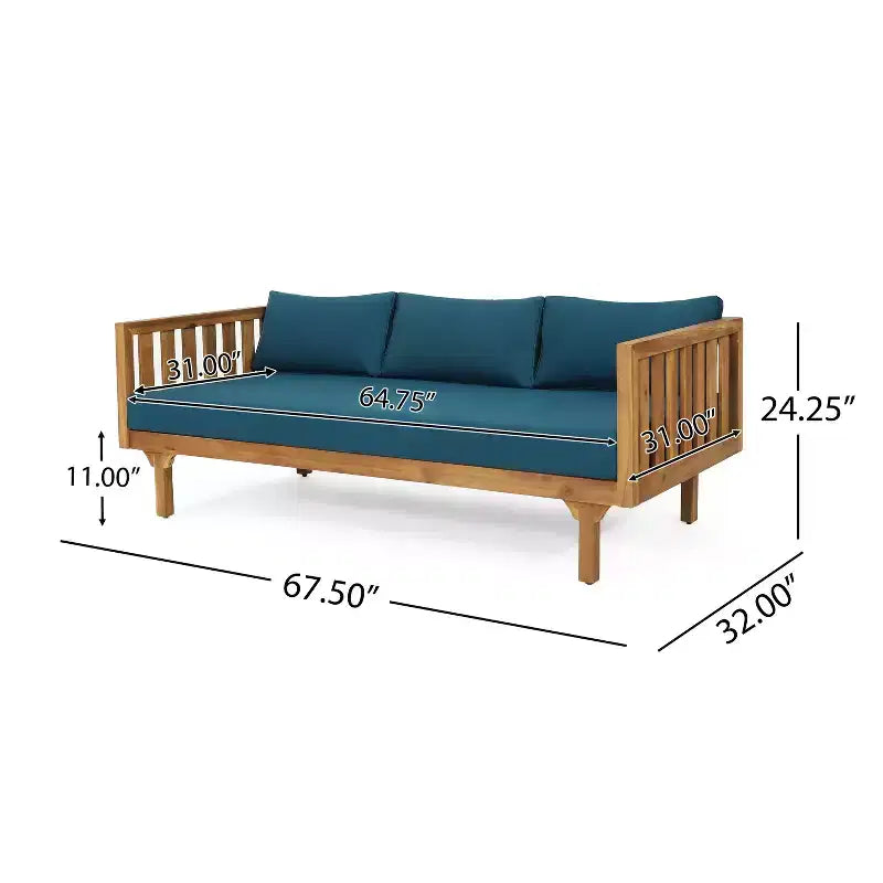 Christopher Knight Home Panfilo Acacia Wood Upholstered 3 Seater Daybed with Coffee Table