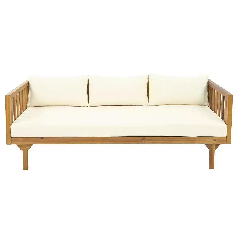 Christopher Knight Home Panfilo Acacia Wood Upholstered 3 Seater Daybed with Coffee Table