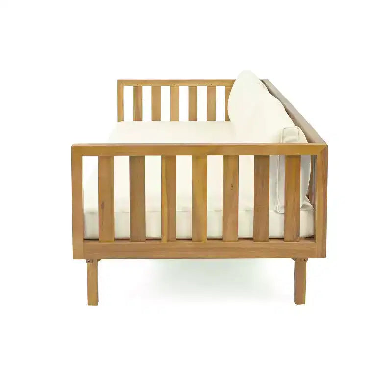 Christopher Knight Home Panfilo Acacia Wood Upholstered 3 Seater Daybed with Coffee Table