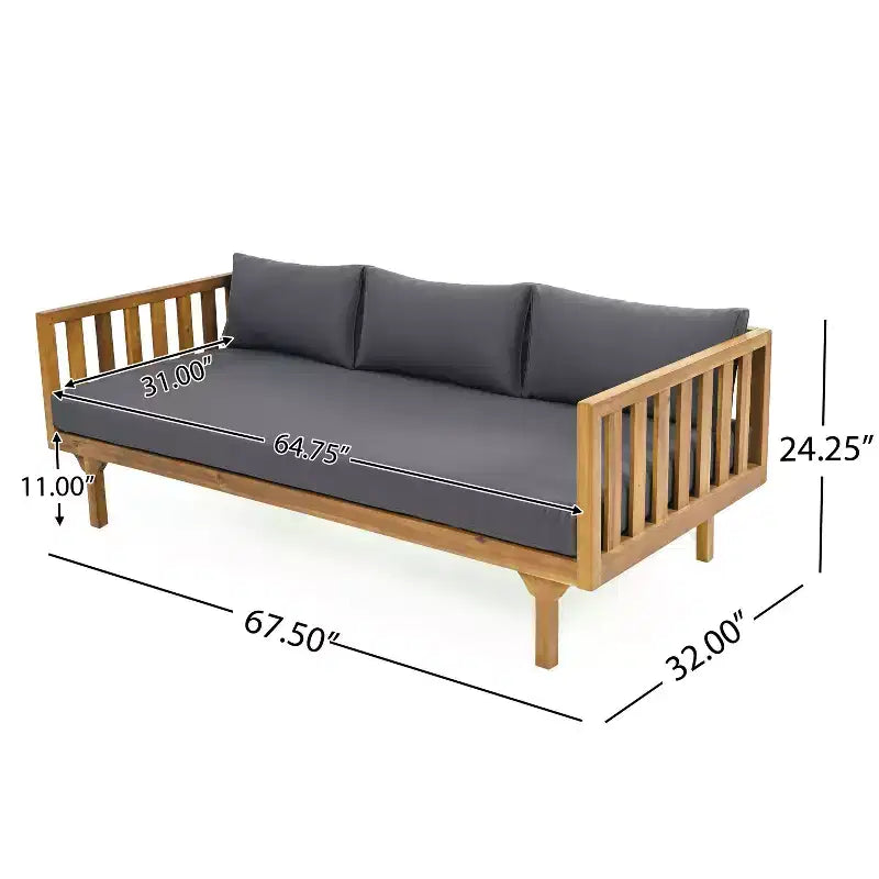 Christopher Knight Home Panfilo Acacia Wood Upholstered 3 Seater Daybed with Coffee Table