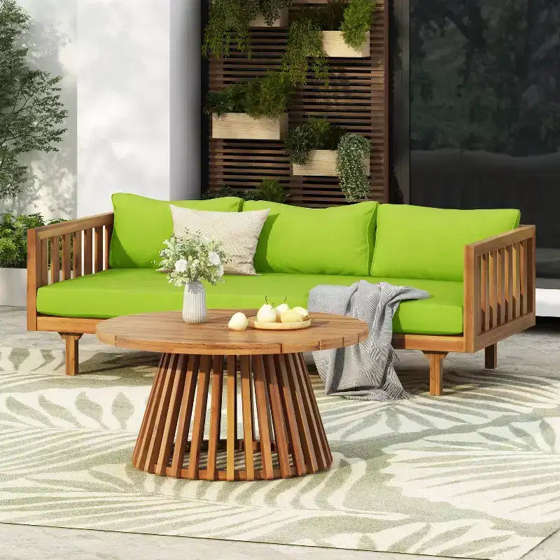 Christopher Knight Home Panfilo Acacia Wood Upholstered 3 Seater Daybed with Coffee Table
