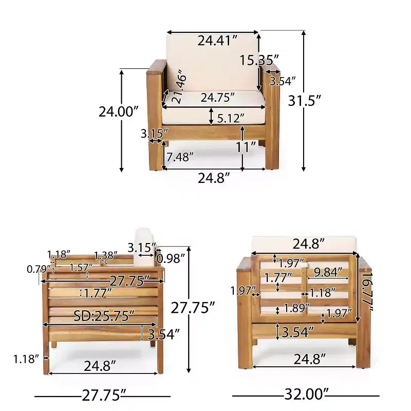 Christopher Knight Home Rabun Outdoor Acacia Wood 4 Seater Chat Set with Cushions