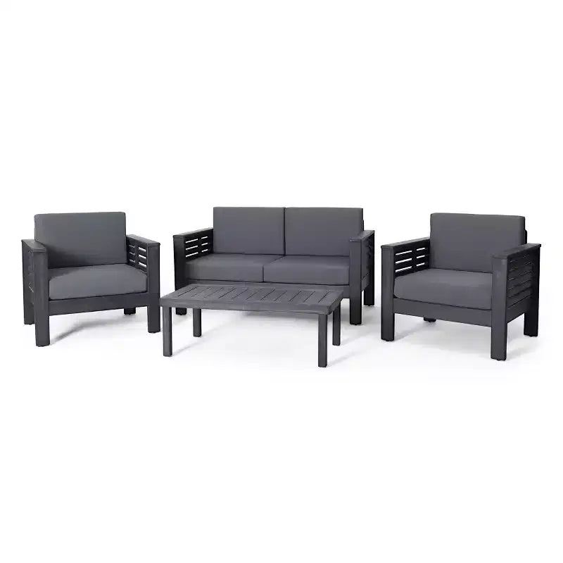 Christopher Knight Home Rabun Outdoor Acacia Wood 4 Seater Chat Set with Cushions