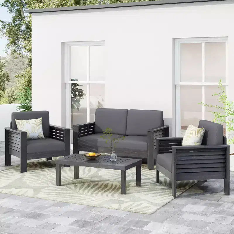 Christopher Knight Home Rabun Outdoor-Sitzgruppe aus Akazienholz für 4 Personen mit Kissen