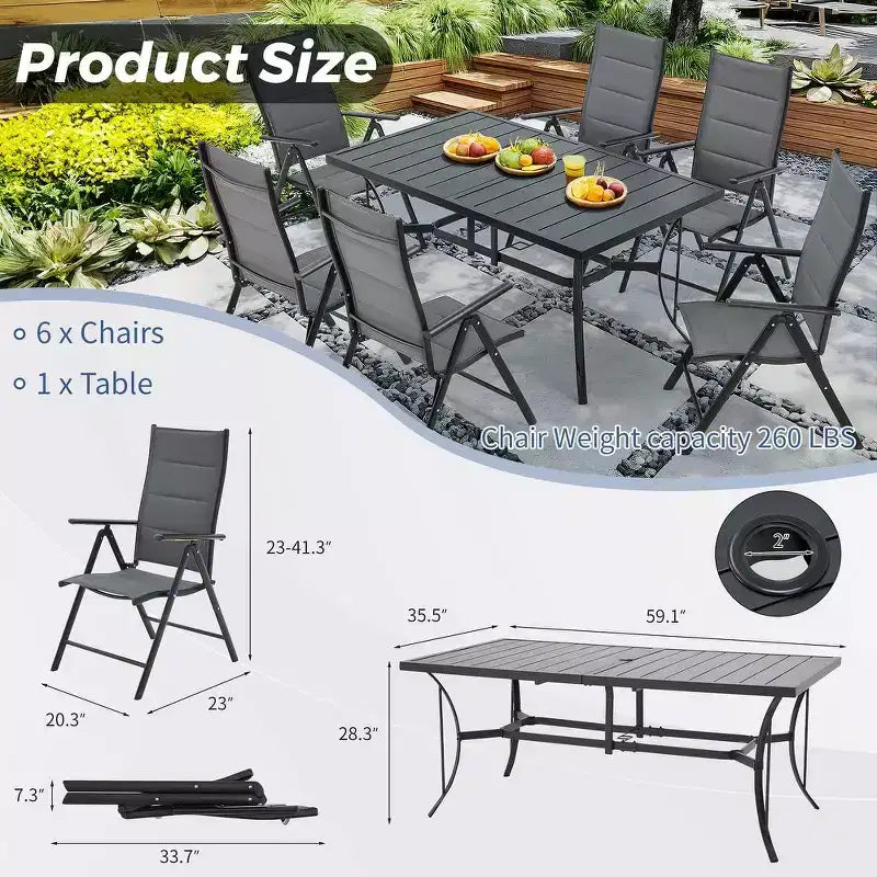EROMMY Foldable Patio Dining Set with Metal Table & Aluminum Chairs - Durable, All-Weather Furniture for Garden, Lawn & Patio - Gray