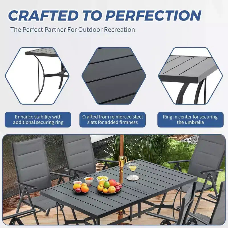 EROMMY Foldable Patio Dining Set with Metal Table & Aluminum Chairs - Durable, All-Weather Furniture for Garden, Lawn & Patio - Gray