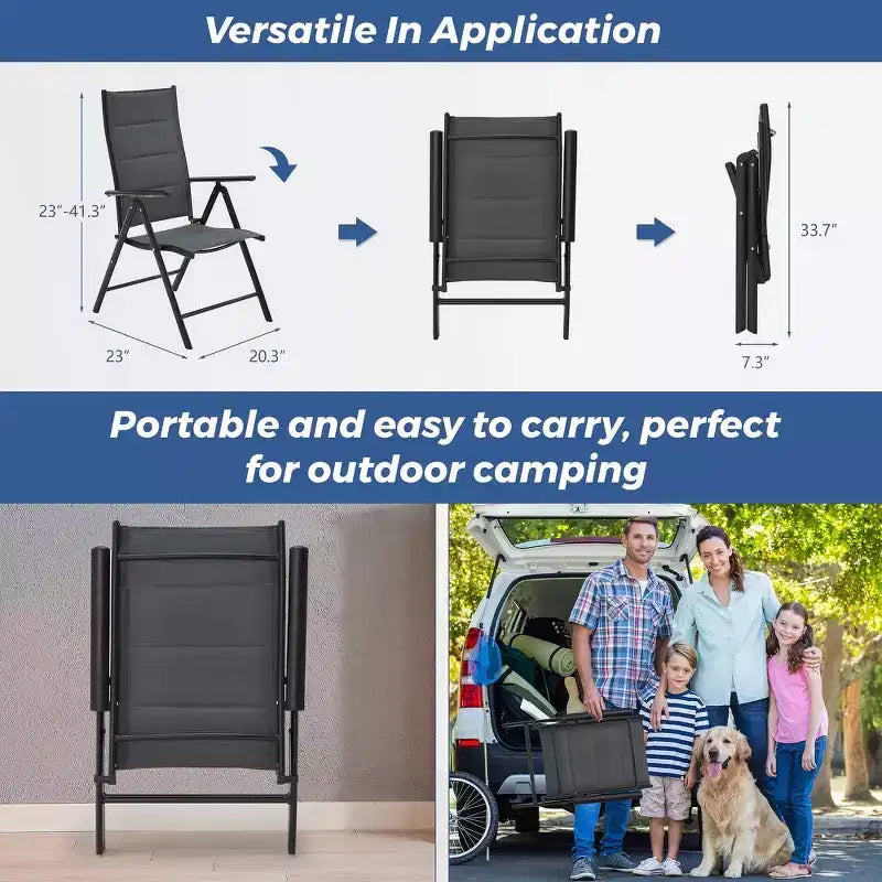 EROMMY Foldable Patio Dining Set with Metal Table & Aluminum Chairs - Durable, All-Weather Furniture for Garden, Lawn & Patio - Gray