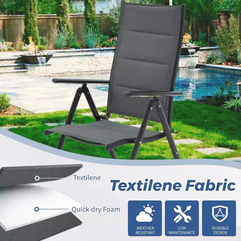 EROMMY Foldable Patio Dining Set with Metal Table & Aluminum Chairs - Durable, All-Weather Furniture for Garden, Lawn & Patio - Gray