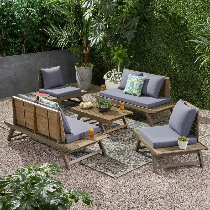 Christopher Knight Home Sedona Outdoor Acacia Wood 6 Seater Chat Set with Cushions