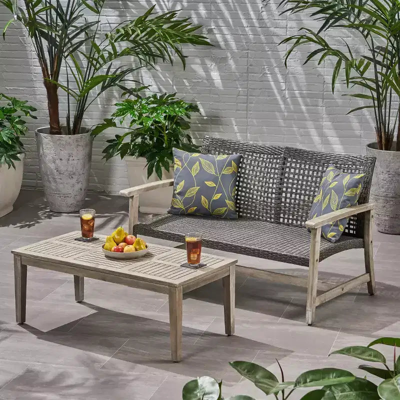 Christopher Knight Home Hampton Outdoor Acacia Wood and Wicker Loveseat and Coffee Table Set