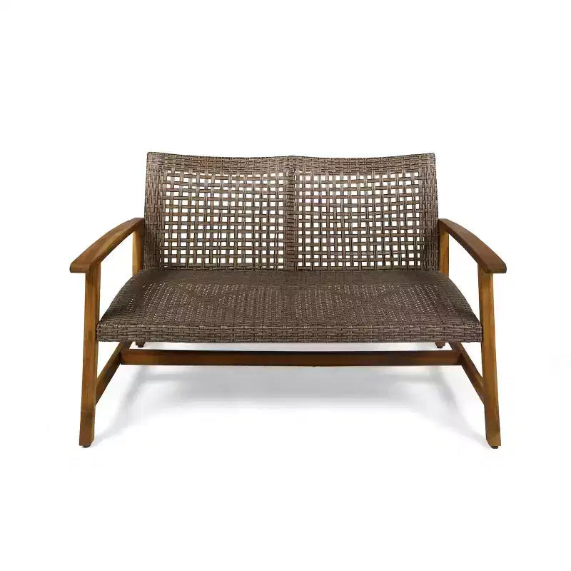 Christopher Knight Home Hampton Outdoor Acacia Wood and Wicker Loveseat and Coffee Table Set