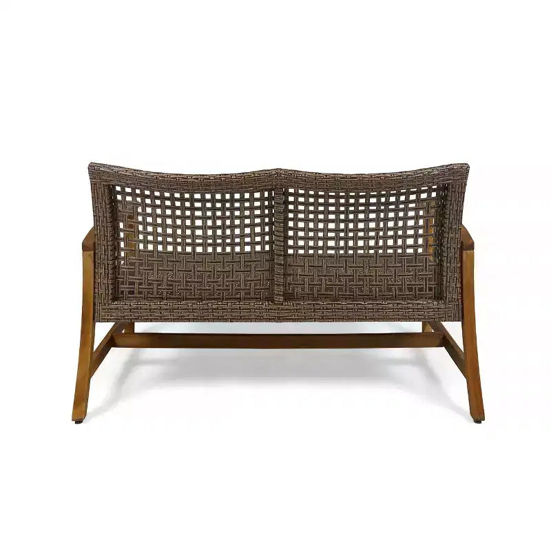 Christopher Knight Home Hampton Outdoor Acacia Wood and Wicker Loveseat and Coffee Table Set