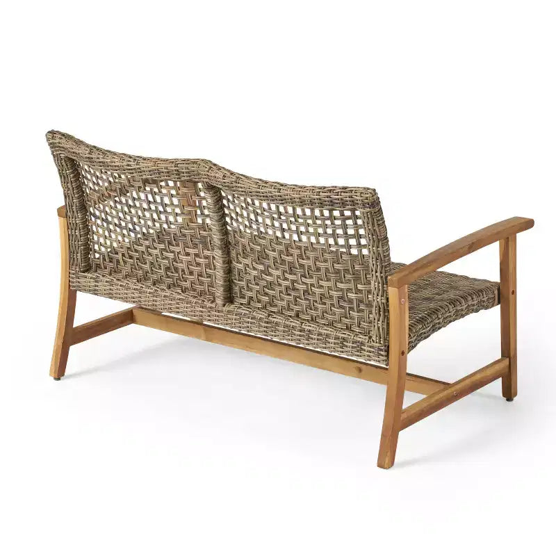 Christopher Knight Home Hampton Outdoor Acacia Wood and Wicker Loveseat and Coffee Table Set
