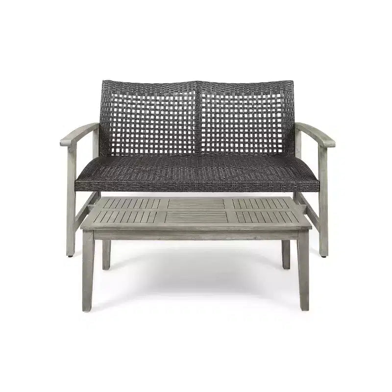 Christopher Knight Home Hampton Garten-Sitzbank und Couchtisch-Set aus Akazienholz und Korbgeflecht