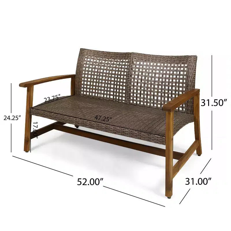 Christopher Knight Home Augusta Outdoor Acacia Wood and Wicker 6 Seater Chat Set with Fire Pit
