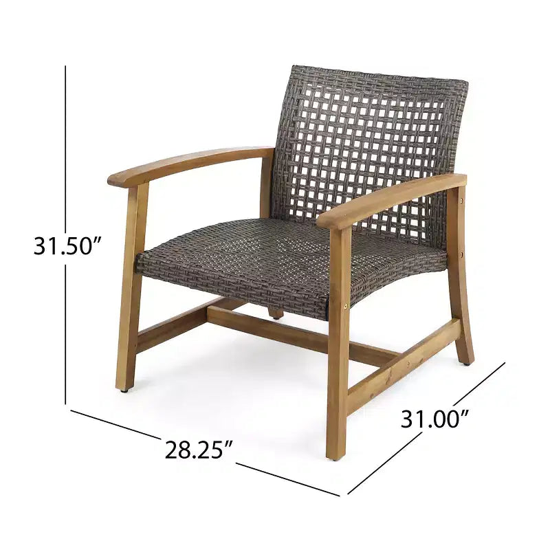 Christopher Knight Home Augusta Outdoor Acacia Wood and Wicker 6 Seater Chat Set with Fire Pit