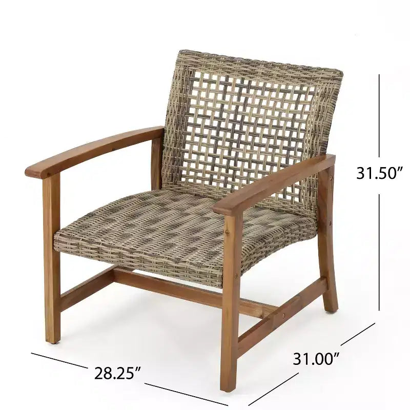 Christopher Knight Home Augusta Outdoor Acacia Wood and Wicker 6 Seater Chat Set with Fire Pit