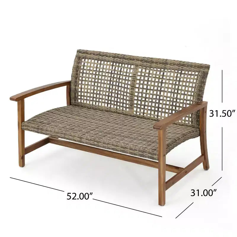 Christopher Knight Home Augusta Outdoor Acacia Wood and Wicker 6 Seater Chat Set with Fire Pit