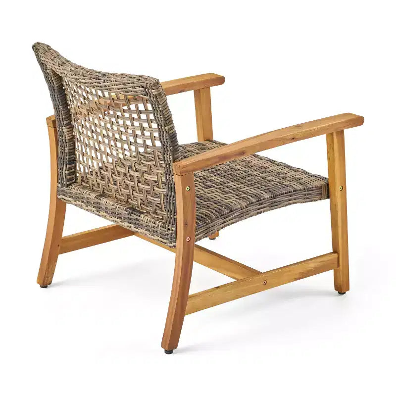 Christopher Knight Home Augusta Outdoor Acacia Wood and Wicker 6 Seater Chat Set with Fire Pit