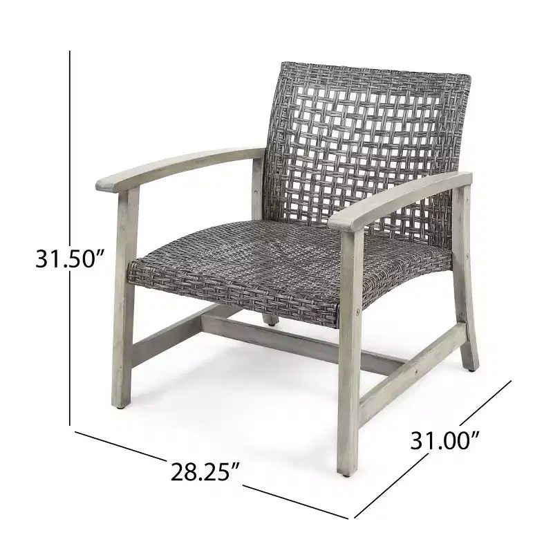 Christopher Knight Home Augusta Outdoor Acacia Wood and Wicker 6 Seater Chat Set with Fire Pit