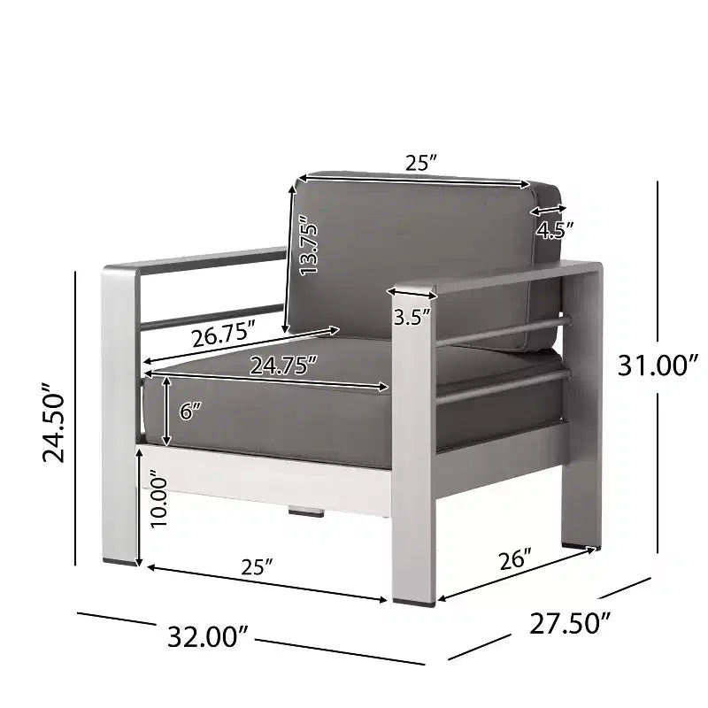 Christopher Knight Home Cape Coral Outdoor Aluminum 6 Seater Club Chair Chat Set with Chaise Lounges