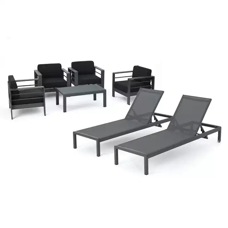 Christopher Knight Home Cape Coral Outdoor Aluminum 6 Seater Club Chair Chat Set with Chaise Lounges