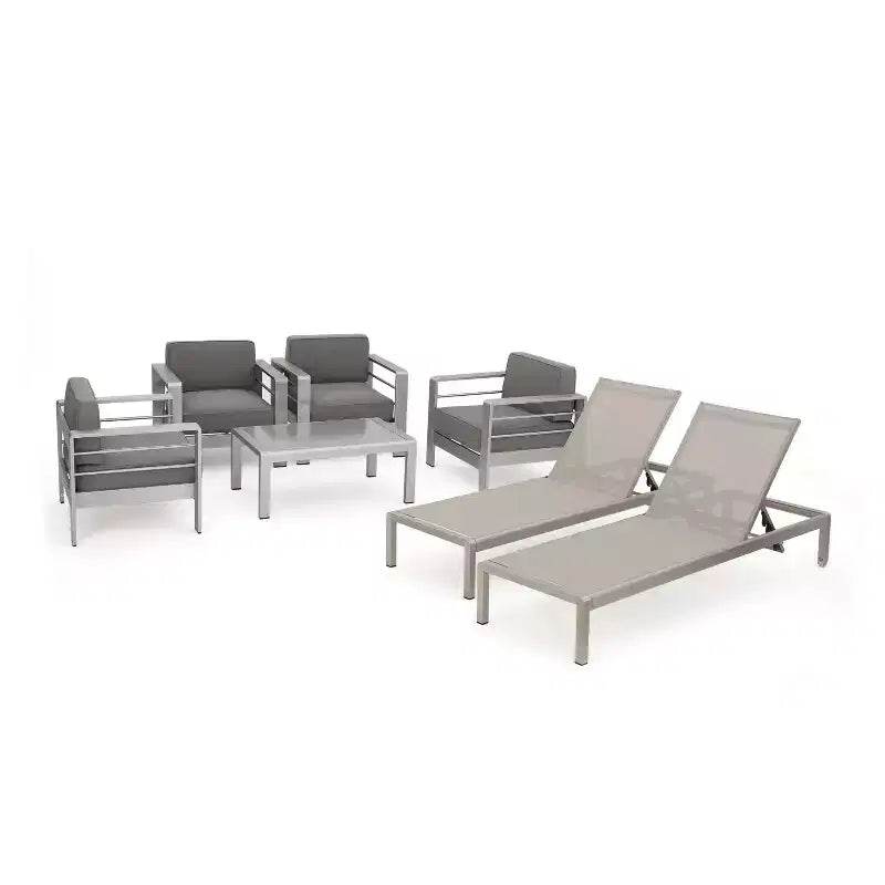 Christopher Knight Home Cape Coral Outdoor-Sitzgruppe aus Aluminium mit 6 Clubsesseln und Liegestühlen