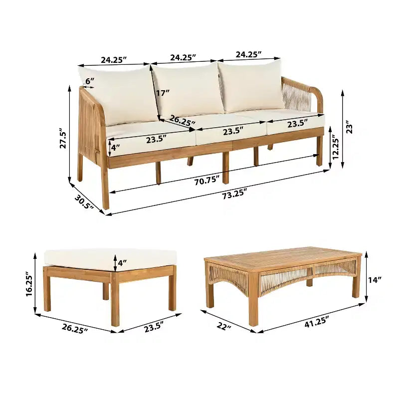 Christopher Knight Home Preston Outdoor Acacia Wood and Wicker 4 Seater Chat Set with Cushions