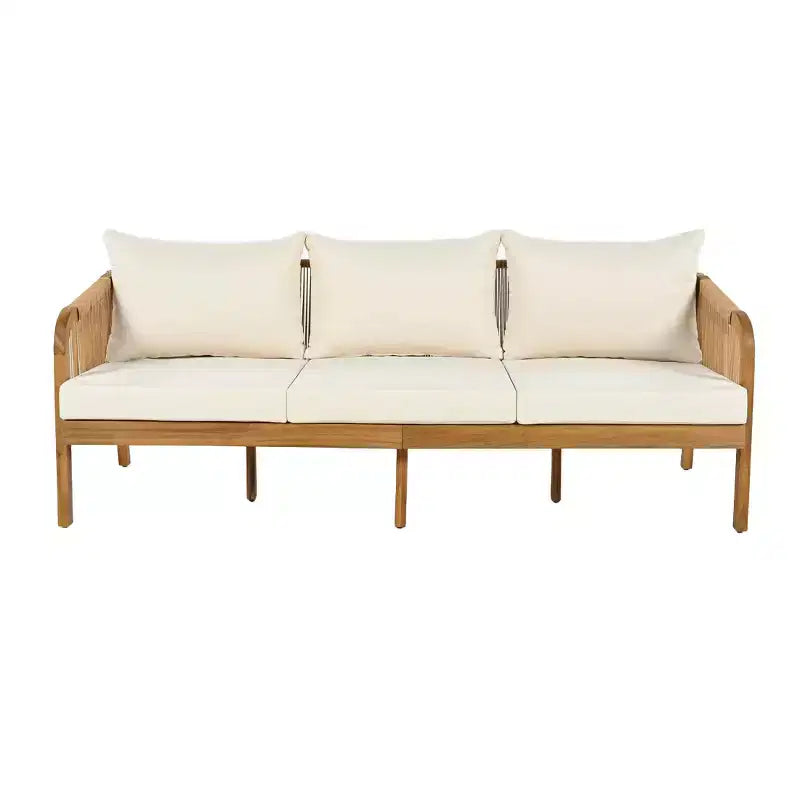 Christopher Knight Home Preston Outdoor Acacia Wood and Wicker 4 Seater Chat Set with Cushions