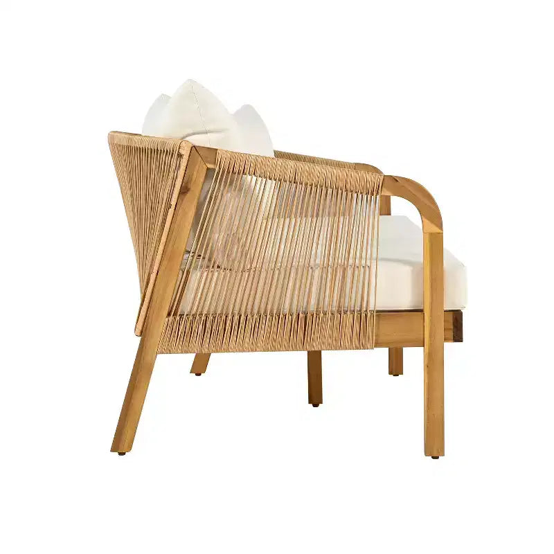 Christopher Knight Home Preston Outdoor Acacia Wood and Wicker 4 Seater Chat Set with Cushions