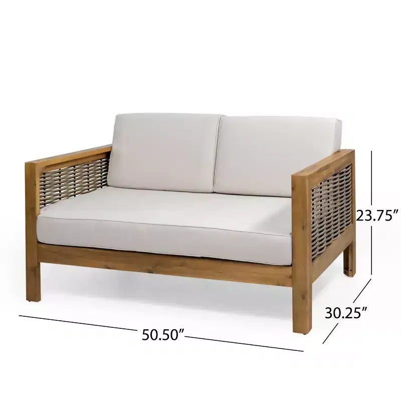 Outdoor Patio Furniture Set, Acacia Wood Conversation Set with Wicker Accent Chairs, Loveseat, and Coffee Table - Merax