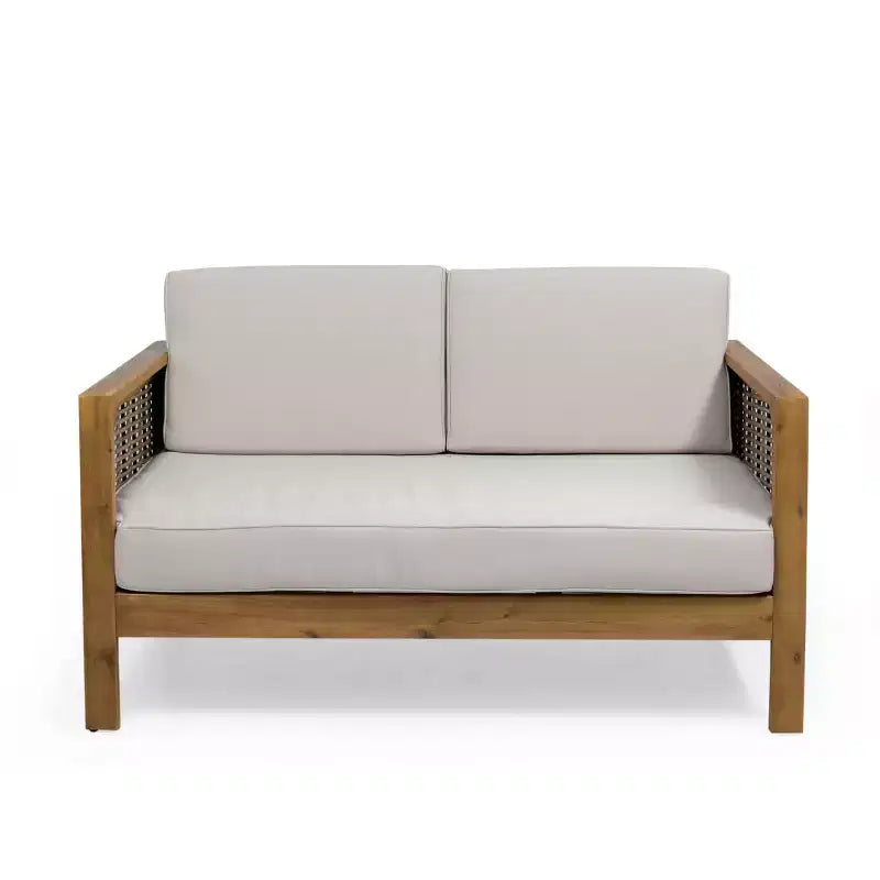 Outdoor Patio Furniture Set, Acacia Wood Conversation Set with Wicker Accent Chairs, Loveseat, and Coffee Table - Merax