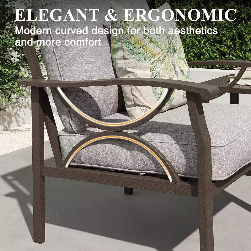 Heynemo Outdoor Patio Furniture Set, 4 Piece Patio Conversation Set with Coffee Table, Metal Furniture Set for Porch Backyard Garden, Coffee