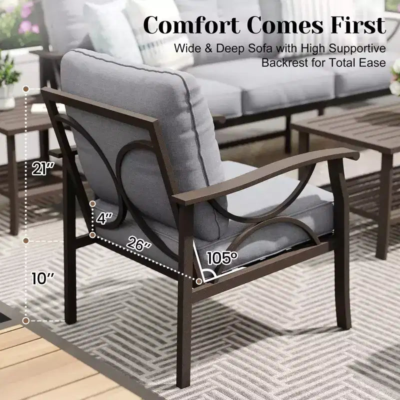 Heynemo Outdoor Patio Furniture Set, 4 Piece Patio Conversation Set with Coffee Table, Metal Furniture Set for Porch Backyard Garden, Coffee