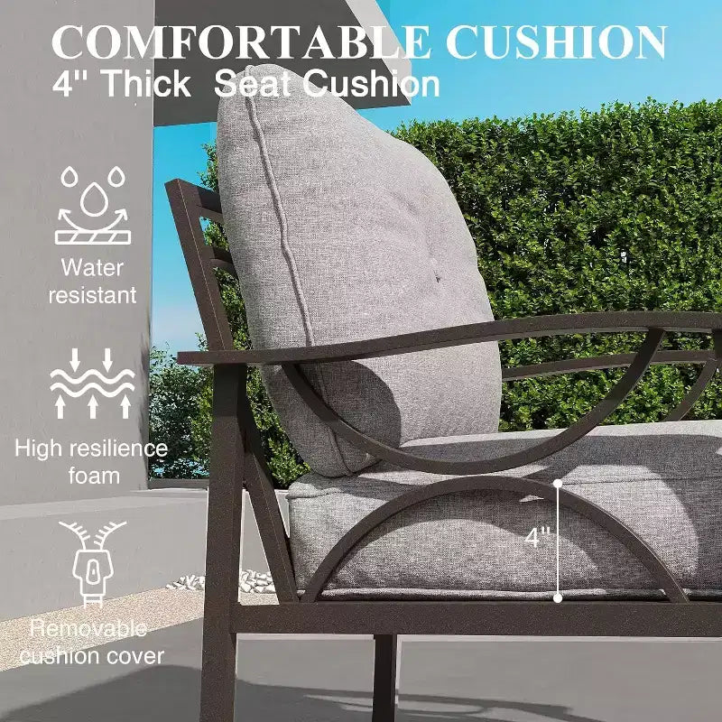 Heynemo Outdoor Patio Furniture Set, 4 Piece Patio Conversation Set with Coffee Table, Metal Furniture Set for Porch Backyard Garden, Coffee