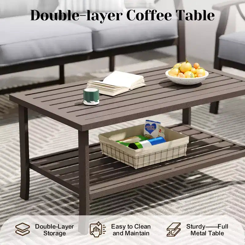 Heynemo Outdoor Patio Furniture Set, 4 Piece Patio Conversation Set with Coffee Table, Metal Furniture Set for Porch Backyard Garden, Coffee