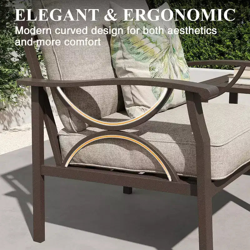 Heynemo Outdoor Patio Furniture Set, 4 Piece Patio Conversation Set with Coffee Table, Metal Furniture Set for Porch Backyard Garden, Coffee