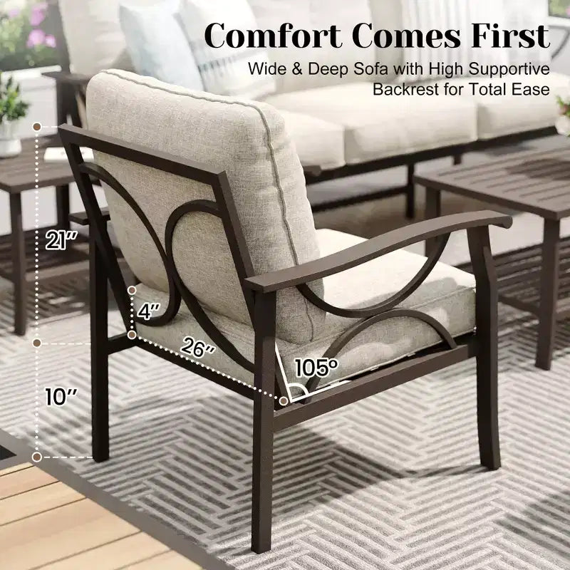 Heynemo Outdoor Patio Furniture Set, 4 Piece Patio Conversation Set with Coffee Table, Metal Furniture Set for Porch Backyard Garden, Coffee