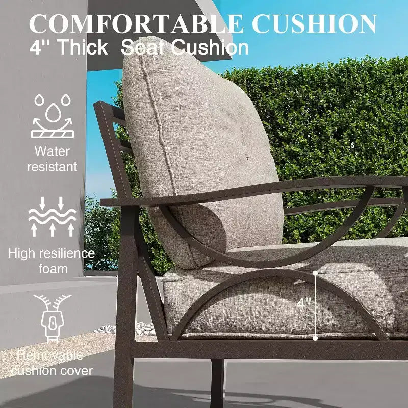 Heynemo Outdoor Patio Furniture Set, 4 Piece Patio Conversation Set with Coffee Table, Metal Furniture Set for Porch Backyard Garden, Coffee