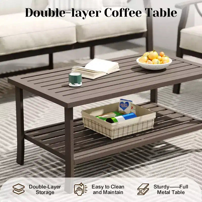 Heynemo Outdoor Patio Furniture Set, 4 Piece Patio Conversation Set with Coffee Table, Metal Furniture Set for Porch Backyard Garden, Coffee