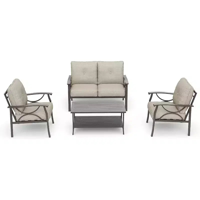 Heynemo Outdoor Patio Furniture Set, 4 Piece Patio Conversation Set with Coffee Table, Metal Furniture Set for Porch Backyard Garden, Coffee