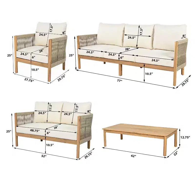 Christopher Knight Home Naveed 5 Piece Patio Rope Weaving Acacia Wood Seating Set with Cushion