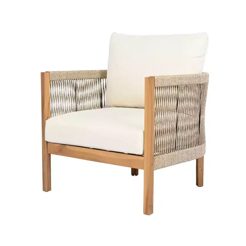 Christopher Knight Home Naveed 5 Piece Patio Rope Weaving Acacia Wood Seating Set with Cushion