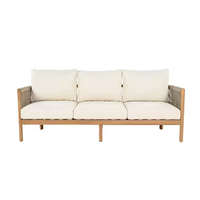 Christopher Knight Home Naveed 5 Piece Patio Rope Weaving Acacia Wood Seating Set with Cushion