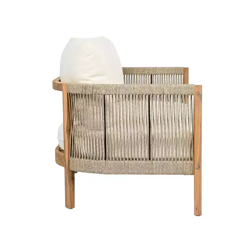 Christopher Knight Home Naveed 5 Piece Patio Rope Weaving Acacia Wood Seating Set with Cushion